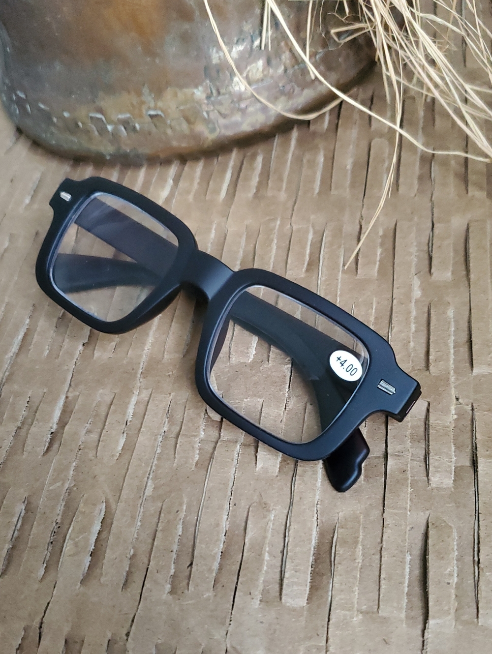 Unisex Square Frame Reading Glasses 4.0 Strength Black